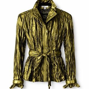 NWT Puli Metallic Olive Green Belted Jacket Lightweight Statement Jacket Sz M
